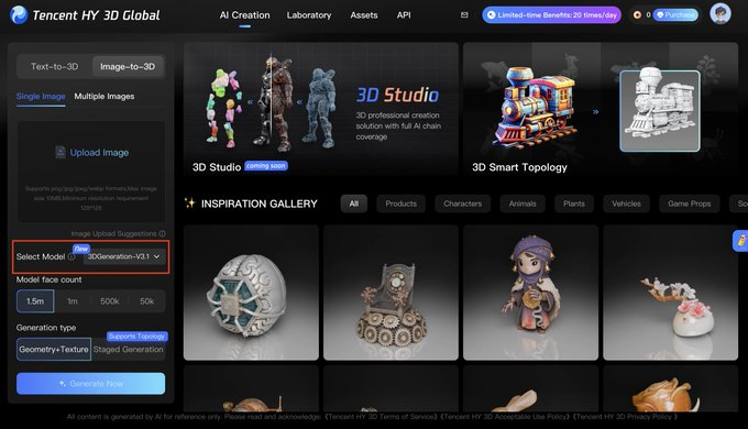 テンセントHY 3D 3.1がグローバルプラットフォームでリリースされ、8ビュー入力に対応しています