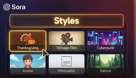 Sora lance des préréglages de style « Styles » qui prennent en charge 6 styles vidéo comme Thanksgiving