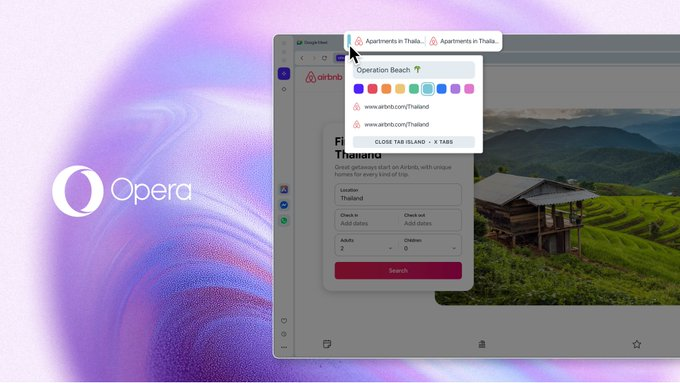 Opera One에서 새로운 업데이트가 출시되었습니다. 탭 아일랜드는 이제 이름 지정과 사용자 정의 색상을 지원하며, 개발자 버전은 이미 체험판으로 이용할 수 있습니다.