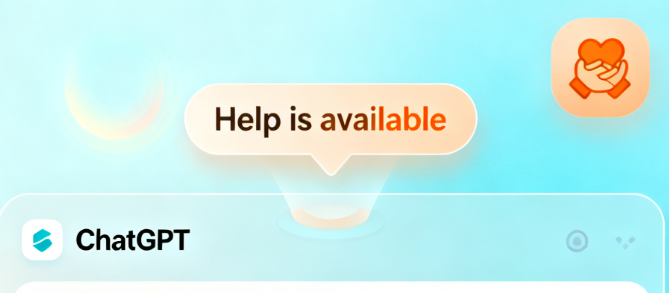 当系统检测到情绪危机内容时，ChatGPT 将弹出“Help is available”等关怀提示